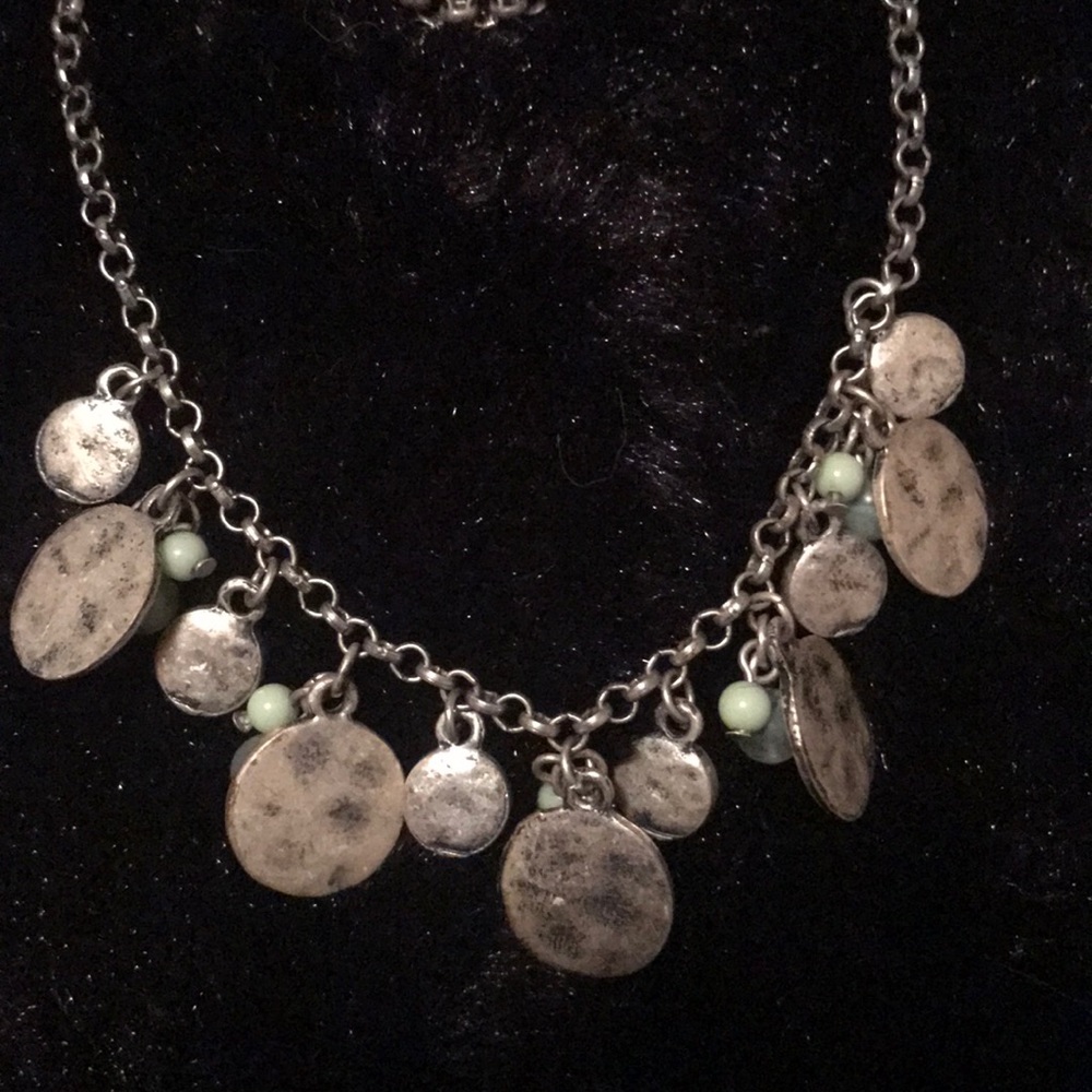 Costume necklace, silver, mushroom color beads.